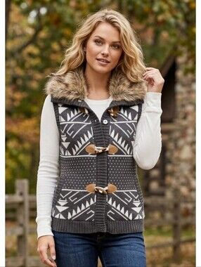 Pink Rose Aztec Print Sweater Vest White  & Gray Size M